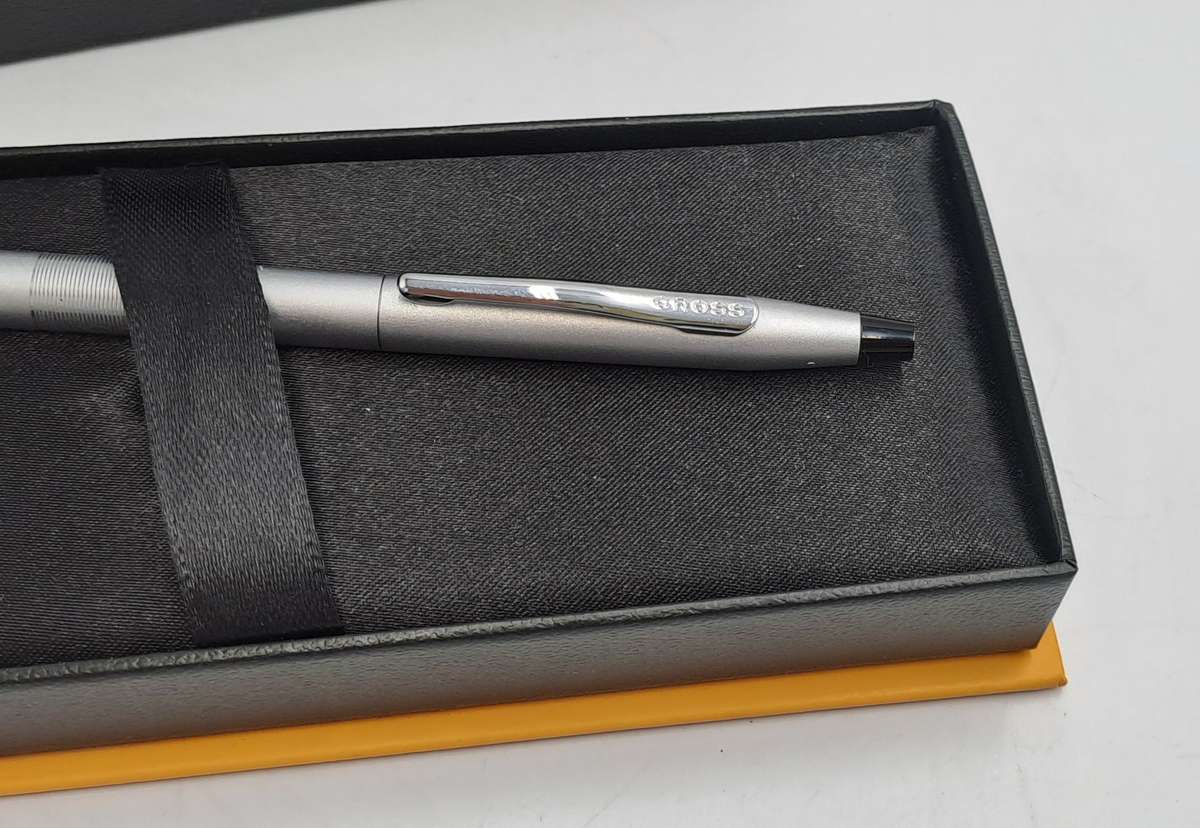 Pre-Owned Cross Century Satin Chrome Ball Pen in Box with sleeve -Ink Is Good