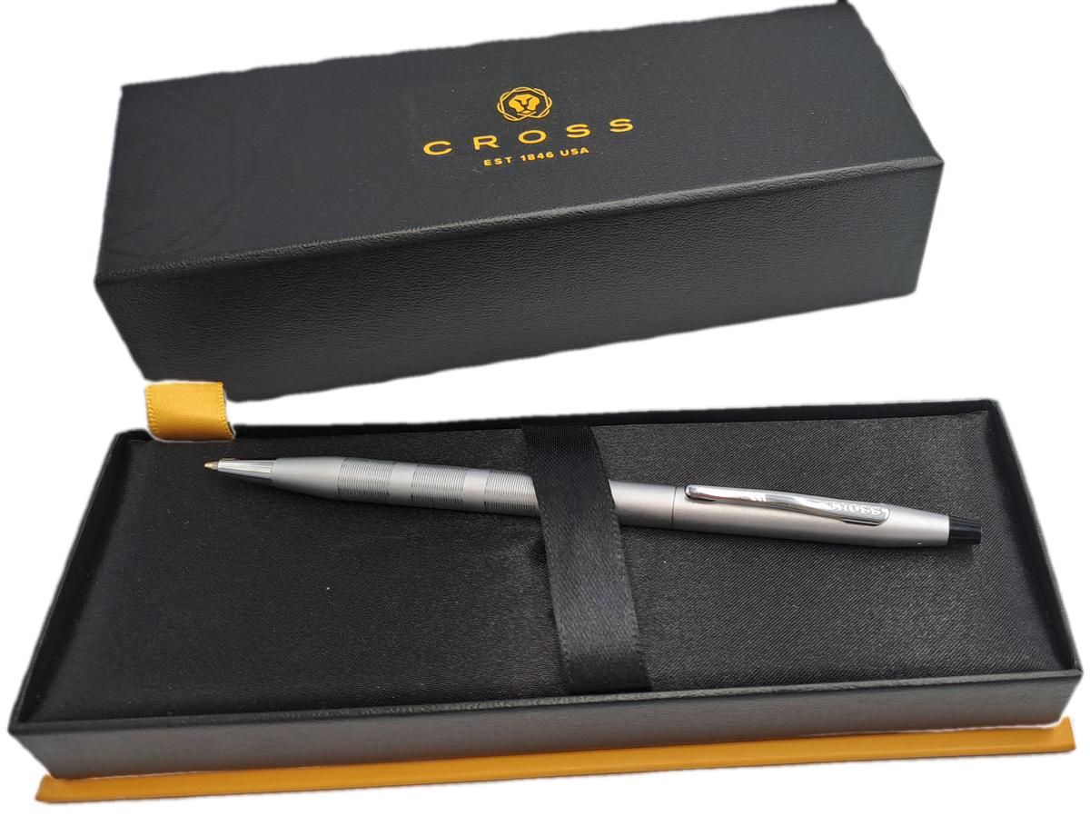 Pre-Owned Cross Century Satin Chrome Ball Pen in Box with sleeve -Ink Is Good