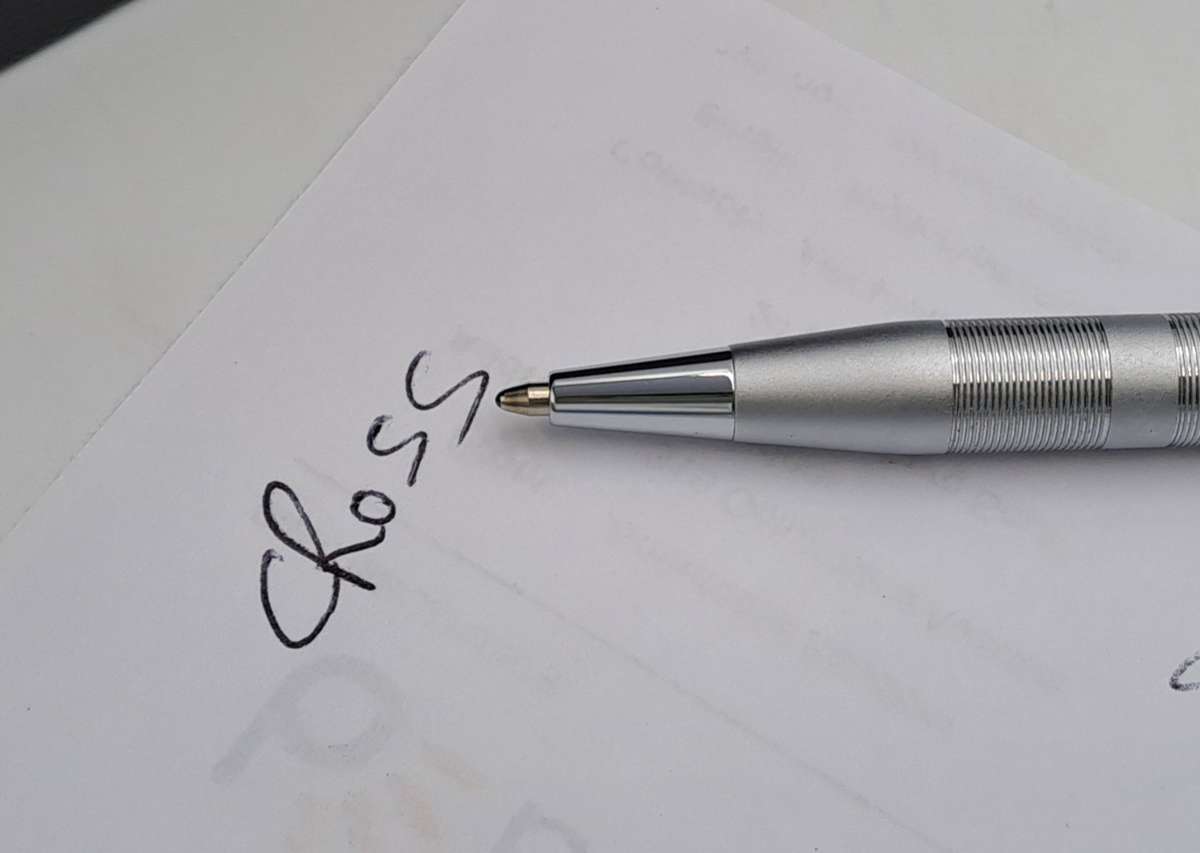 Pre-Owned Cross Century Satin Chrome Ball Pen in Box with sleeve -Ink Is Good