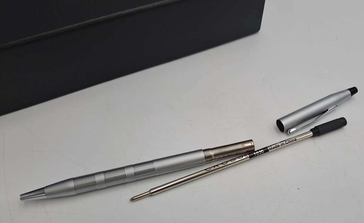 Pre-Owned Cross Century Satin Chrome Ball Pen in Box with sleeve -Ink Is Good