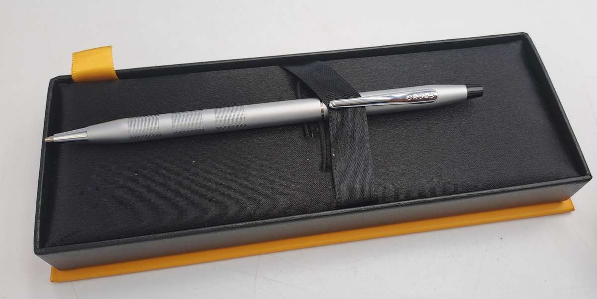 Pre-Owned Cross Century Satin Chrome Ball Pen in Box with sleeve -Ink Is Good
