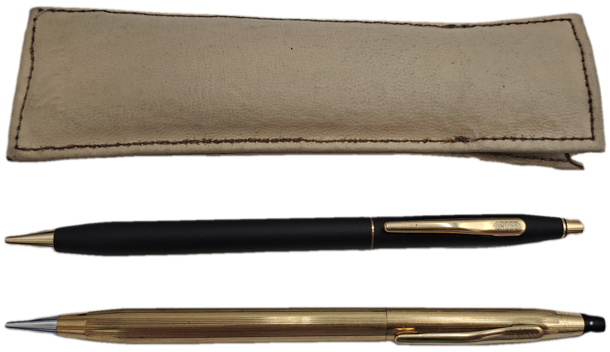 Pre-Owned 2 Machanical Cross Pencils in Leather Pouch - One is a 1/20 12kt Gold Filled Pencil