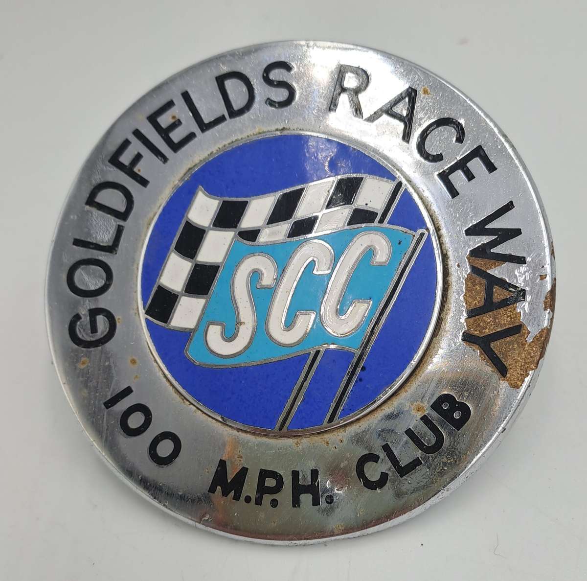 Vintage South Africa Goldfields Race Way SCC (Sport Car 100Mph Club) Chrome and Enamel Badge