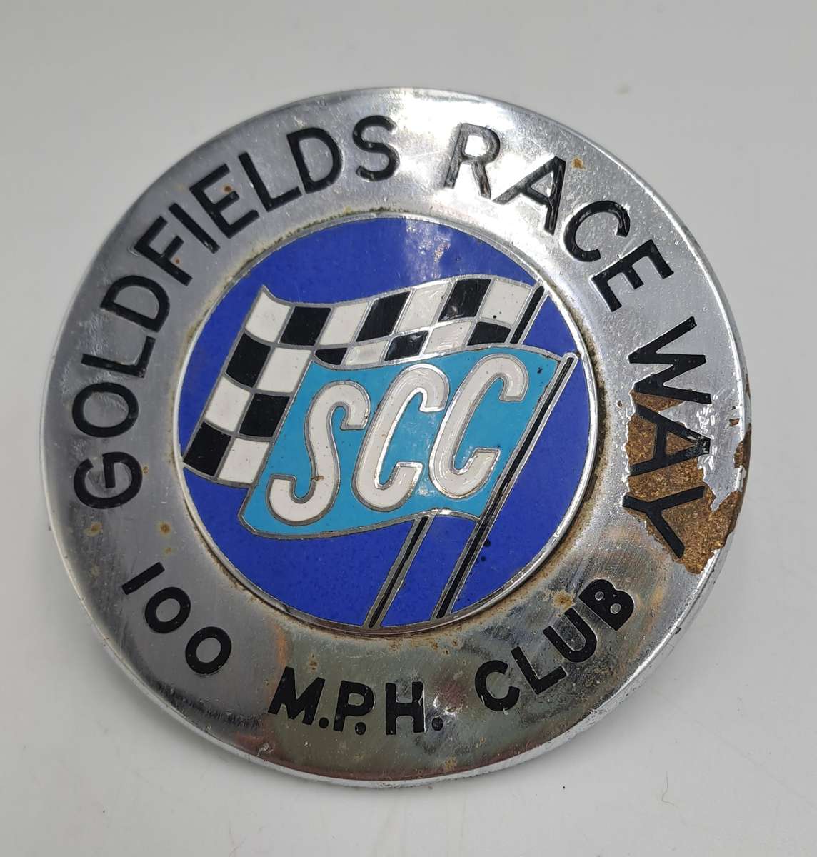 Vintage South Africa Goldfields Race Way SCC (Sport Car 100Mph Club) Chrome and Enamel Badge
