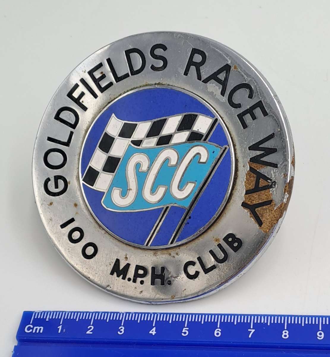 Vintage South Africa Goldfields Race Way SCC (Sport Car 100Mph Club) Chrome and Enamel Badge