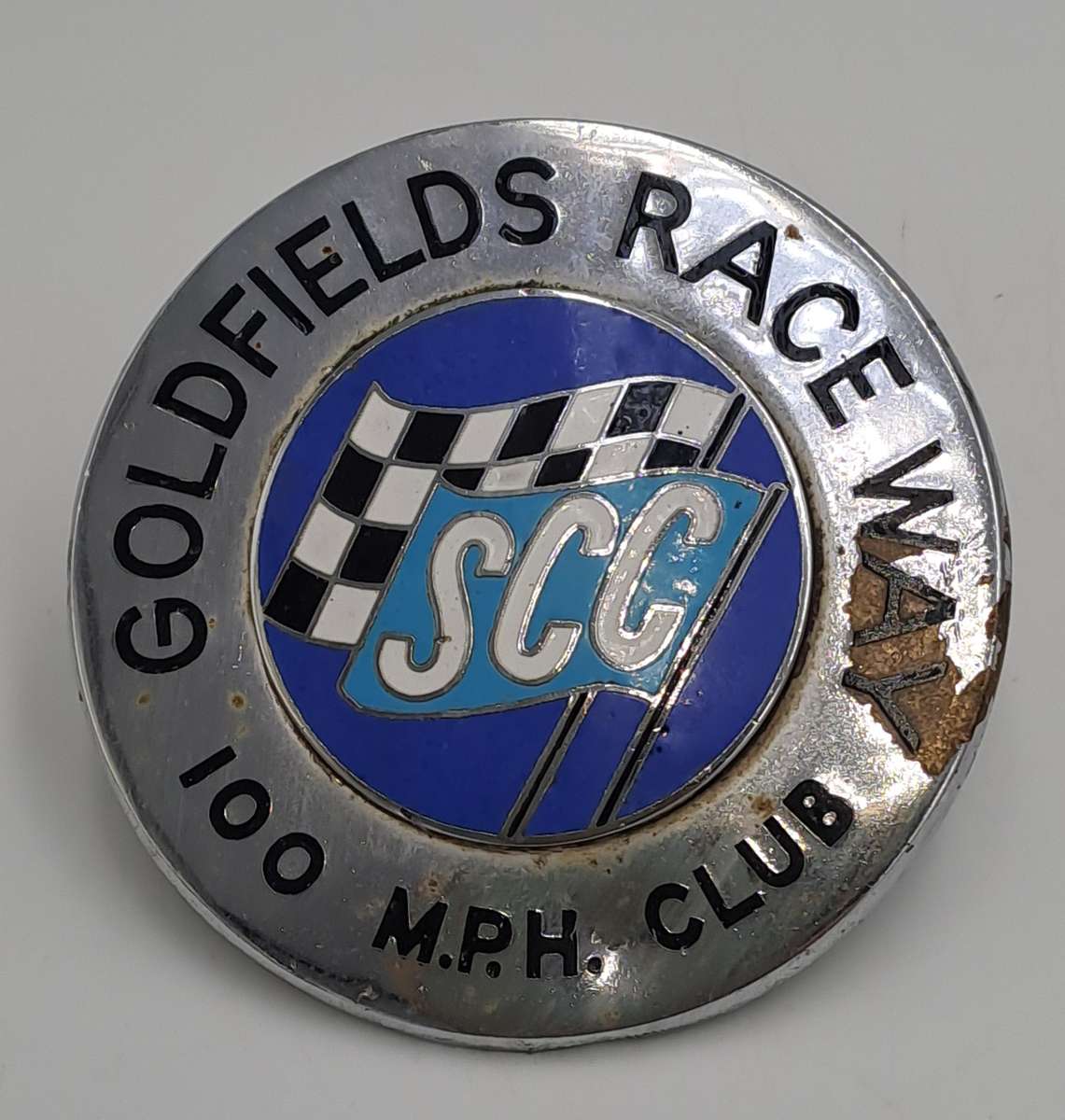 Vintage South Africa Goldfields Race Way SCC (Sport Car 100Mph Club) Chrome and Enamel Badge