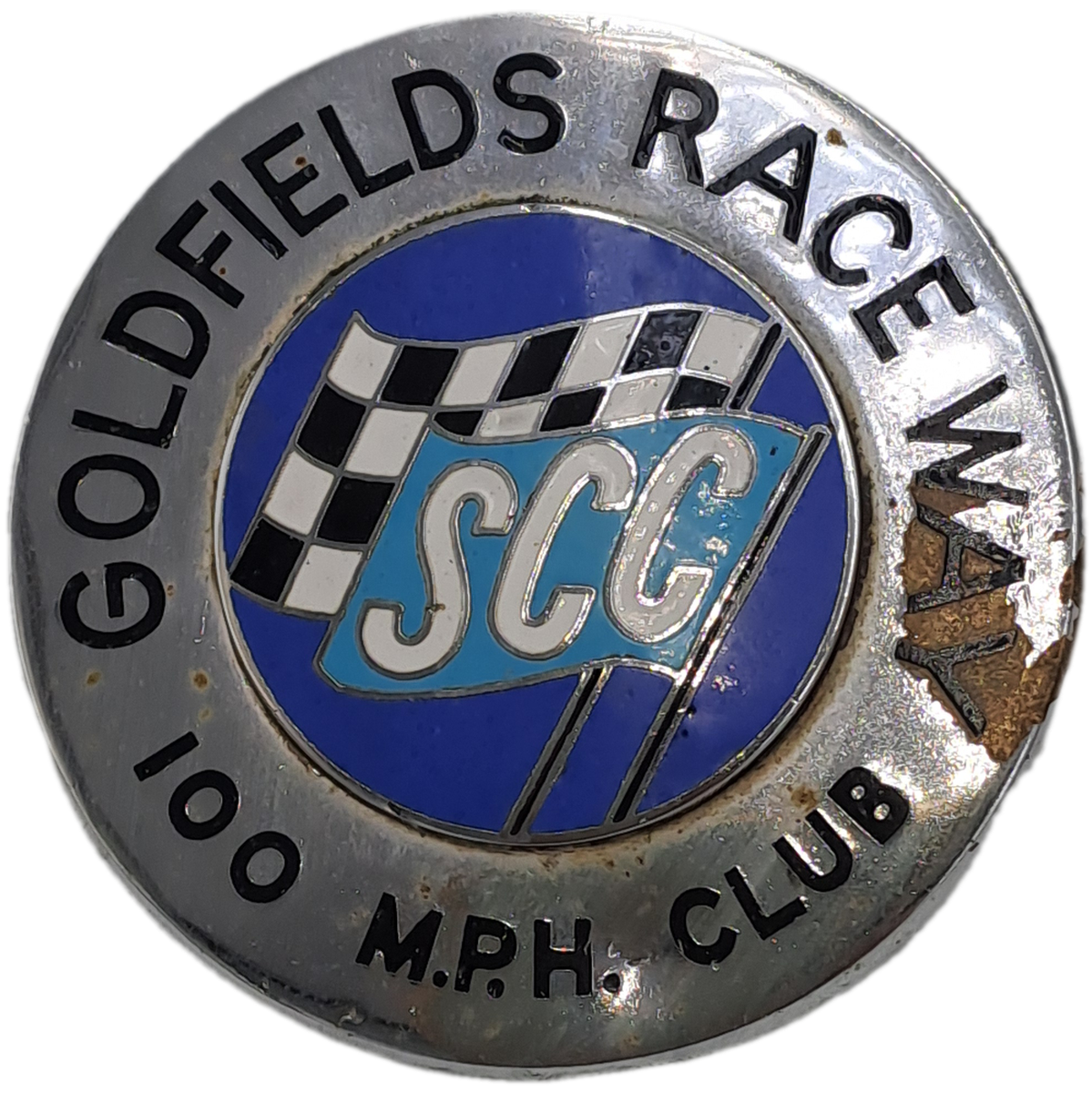Vintage South Africa Goldfields Race Way SCC (Sport Car 100Mph Club) Chrome and Enamel Badge