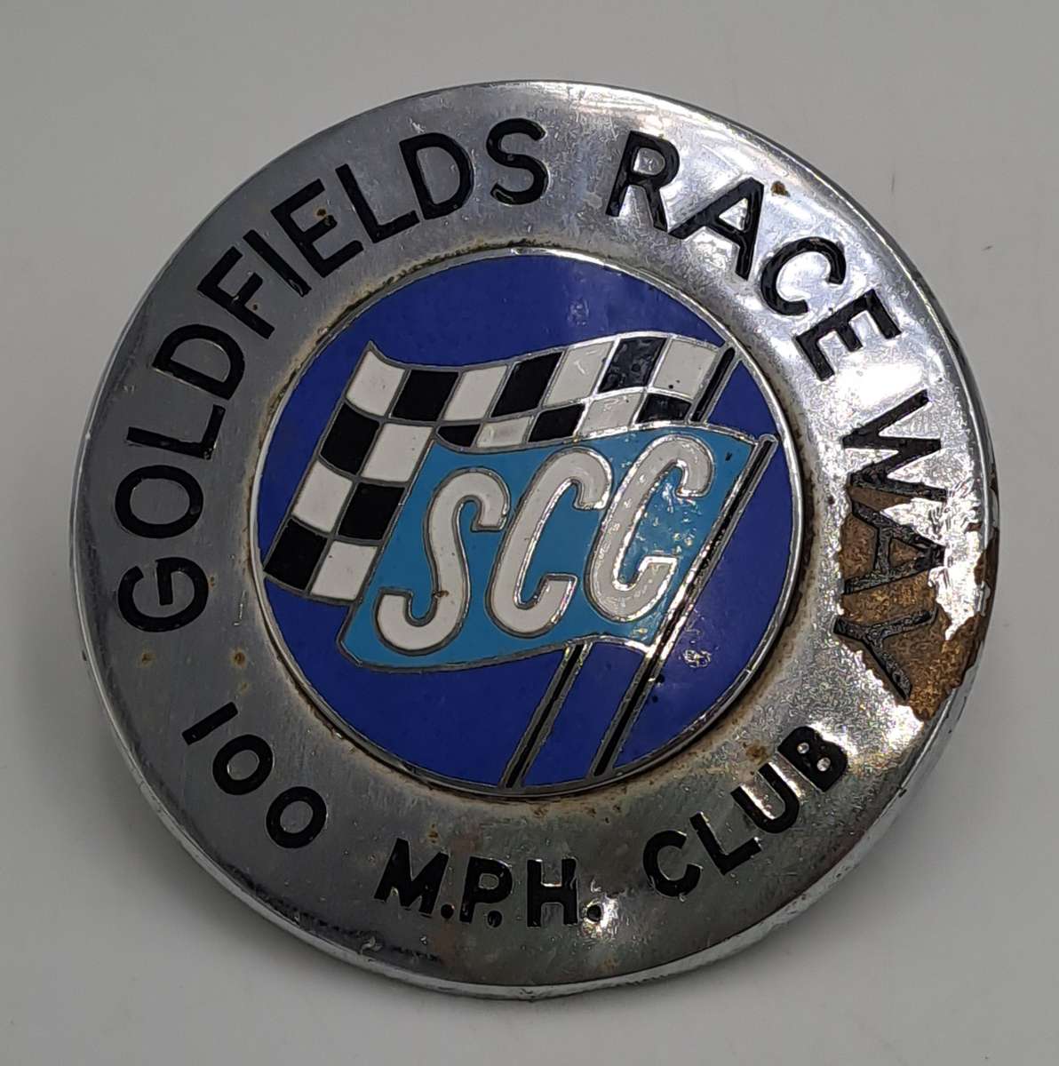 Vintage South Africa Goldfields Race Way SCC (Sport Car 100Mph Club) Chrome and Enamel Badge