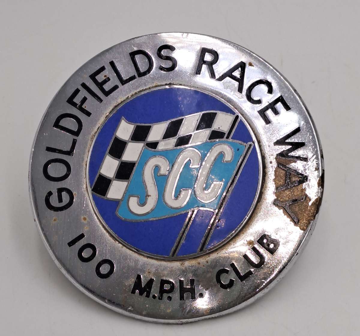 Vintage South Africa Goldfields Race Way SCC (Sport Car 100Mph Club) Chrome and Enamel Badge