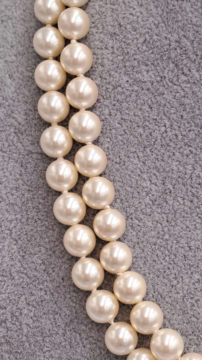 Vintage 84cm Faux? Pearl Necklace with a 14kt Gold Clasp