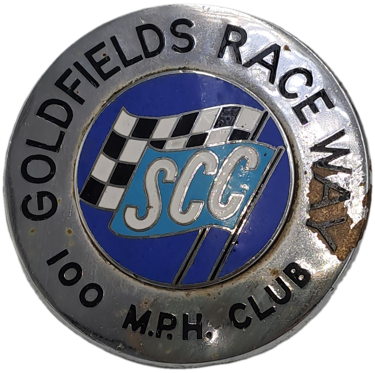 Vintage South Africa Goldfields Race Way SCC (Sport Car 100Mph Club) Chrome and Enamel Badge