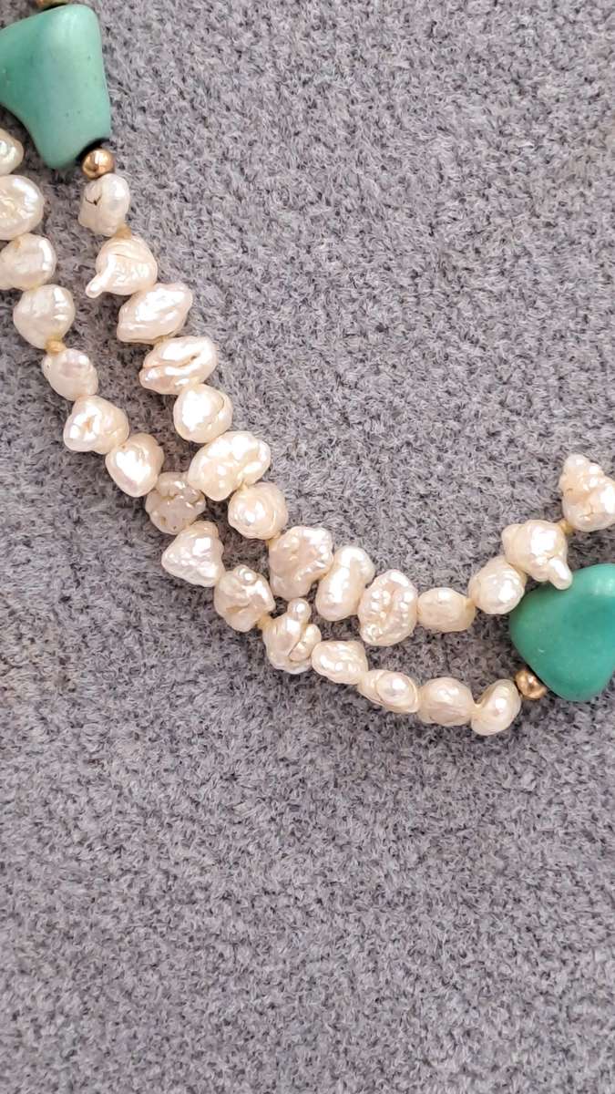 96cm Fresh Water Pearl Necklace with Turquoise stones