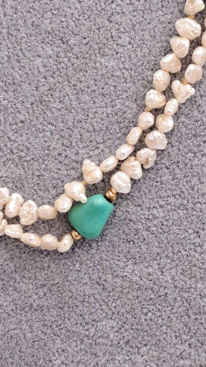 96cm Fresh Water Pearl Necklace with Turquoise stones