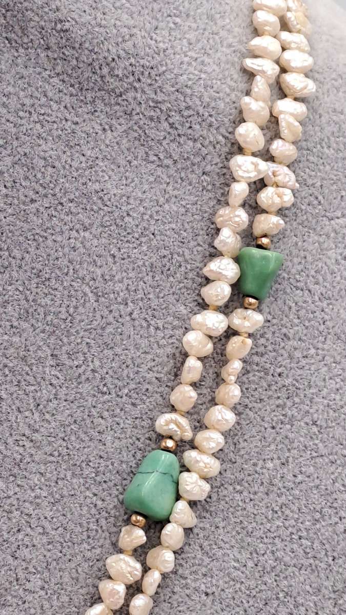 96cm Fresh Water Pearl Necklace with Turquoise stones