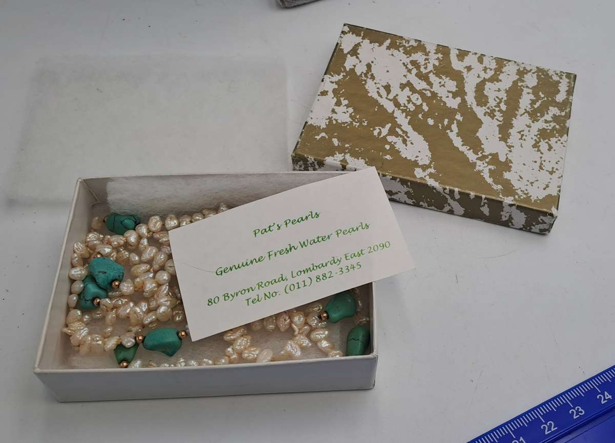 96cm Fresh Water Pearl Necklace with Turquoise stones