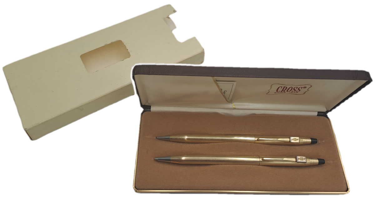 Pre-Owned  1/20 12 Gold Filled Cross Pen and Pencil set in Box with sleeve-Chevrolet Logo on Clip