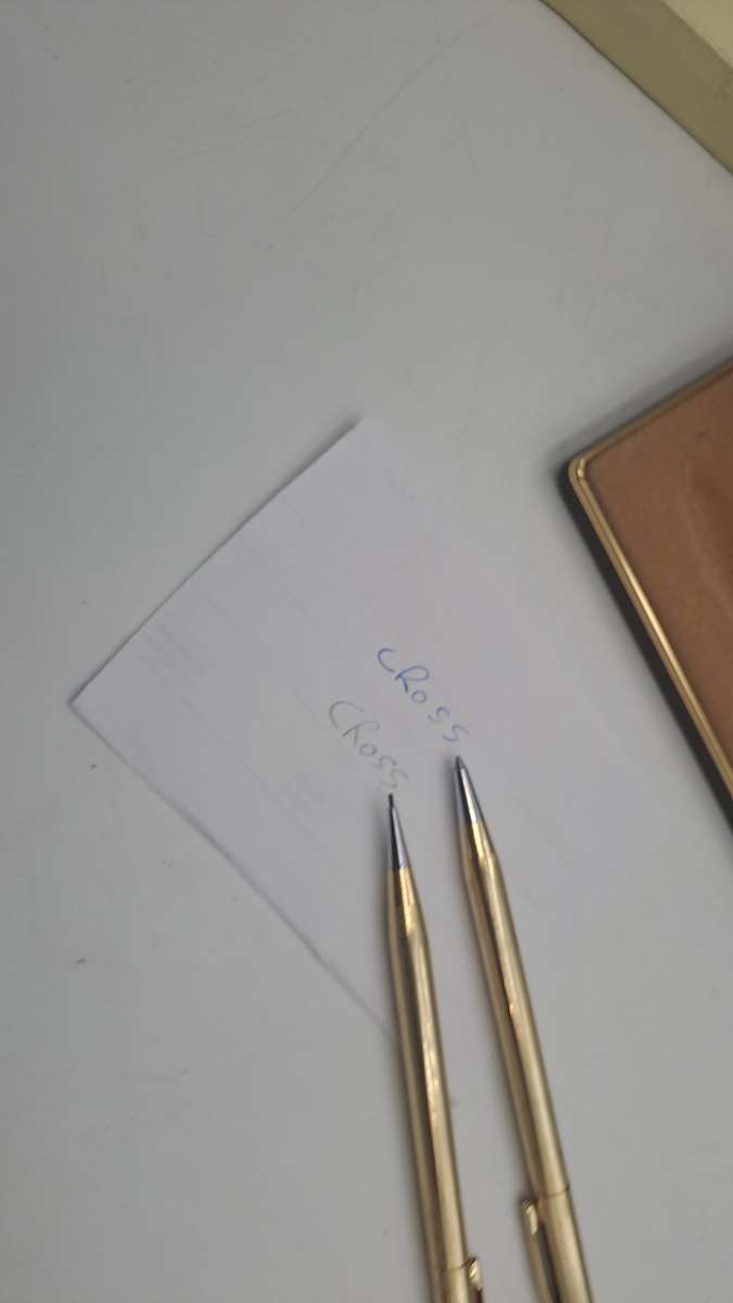 Pre-Owned  1/20 12 Gold Filled Cross Pen and Pencil set in Box with sleeve-Chevrolet Logo on Clip