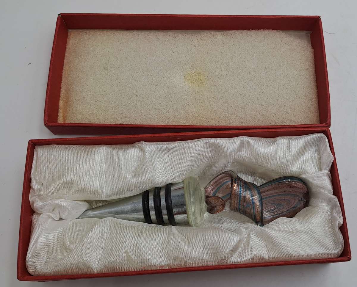 Murano Art Glass Wine Bottle Stopper -Boxed