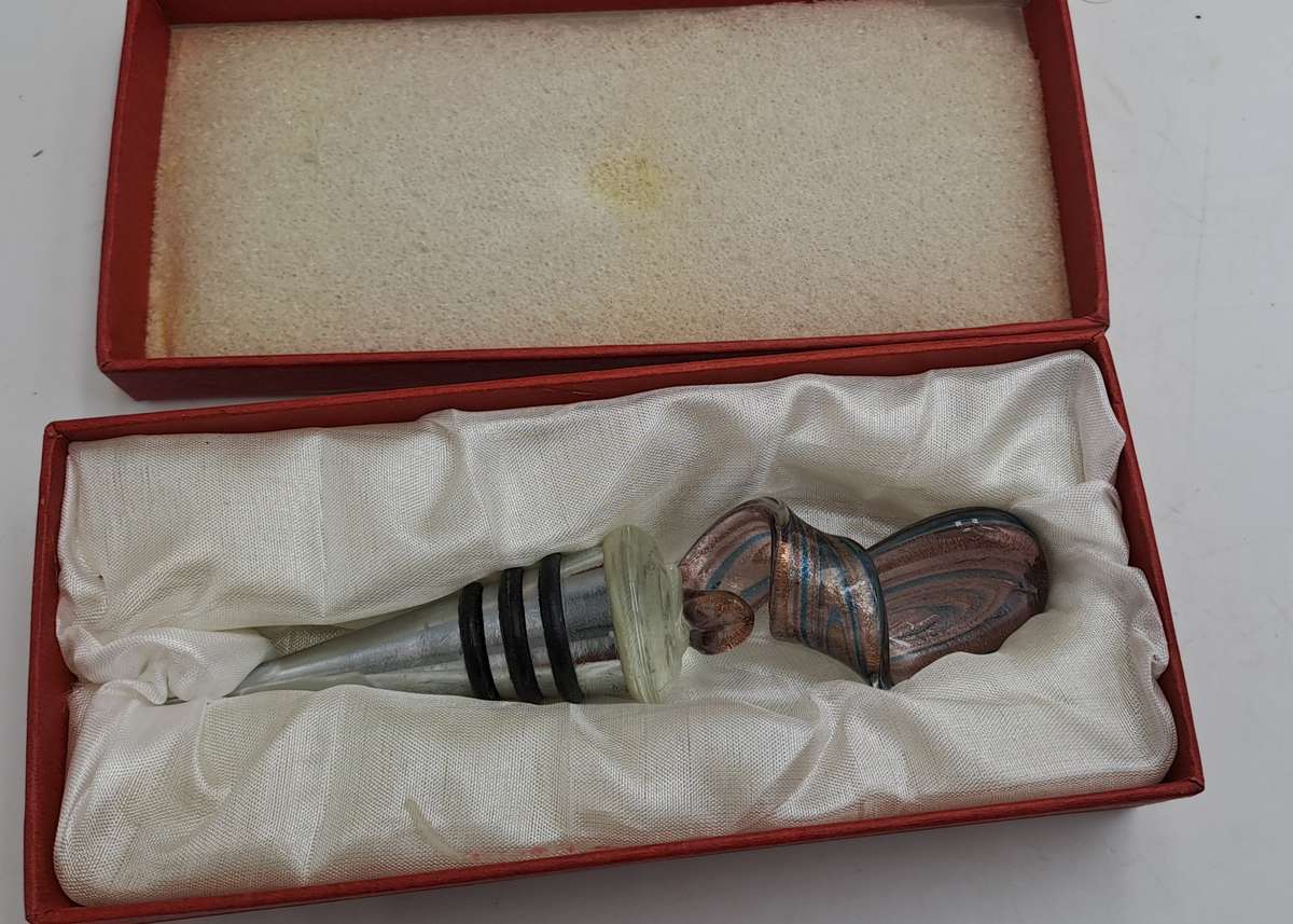 Murano Art Glass Wine Bottle Stopper -Boxed