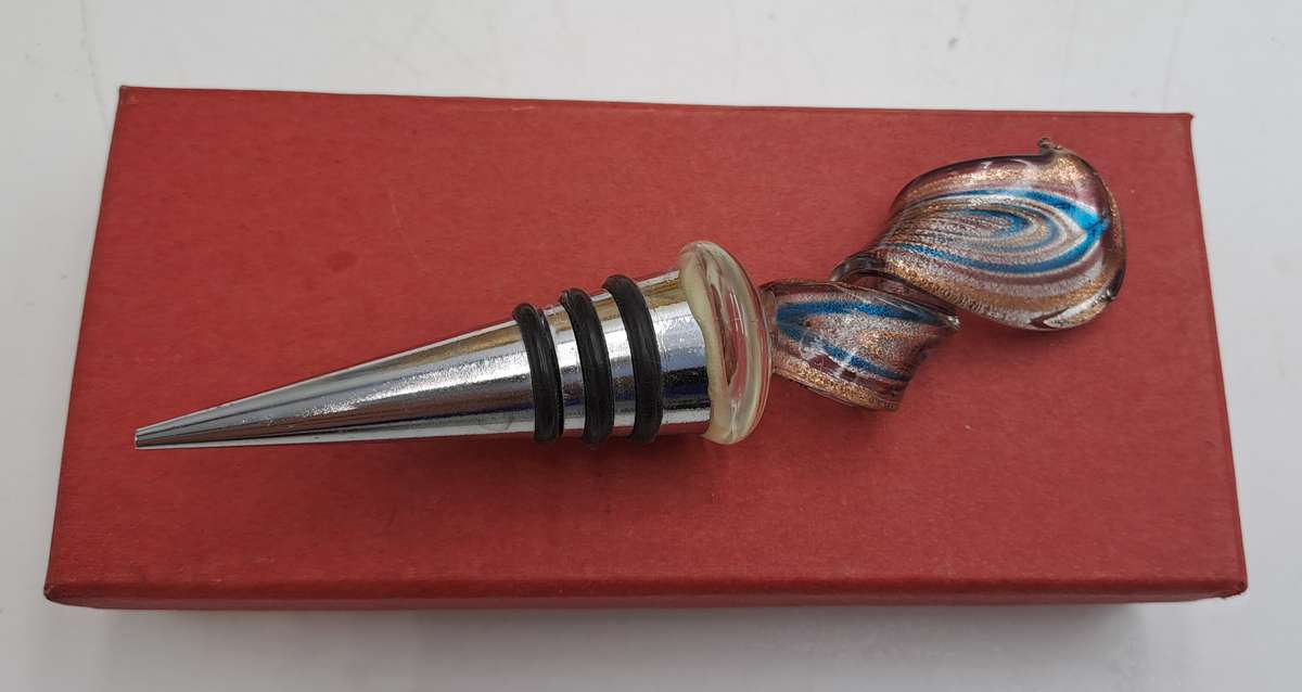 Murano Art Glass Wine Bottle Stopper -Boxed