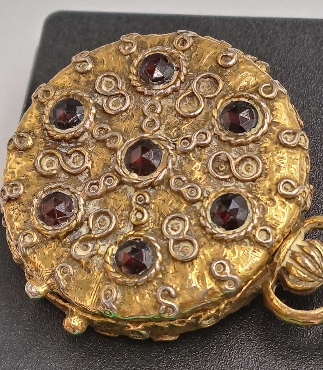 Vintage Real Jade Necklace with 1950's Hinged Gold Tone Locket with Faux ruby's and Cameo