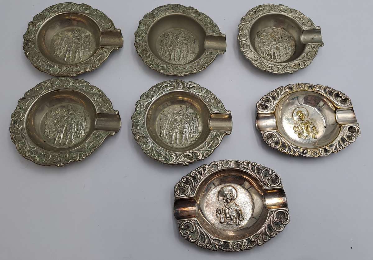 7 Small Vintage Silver plated ornate Ashtrays