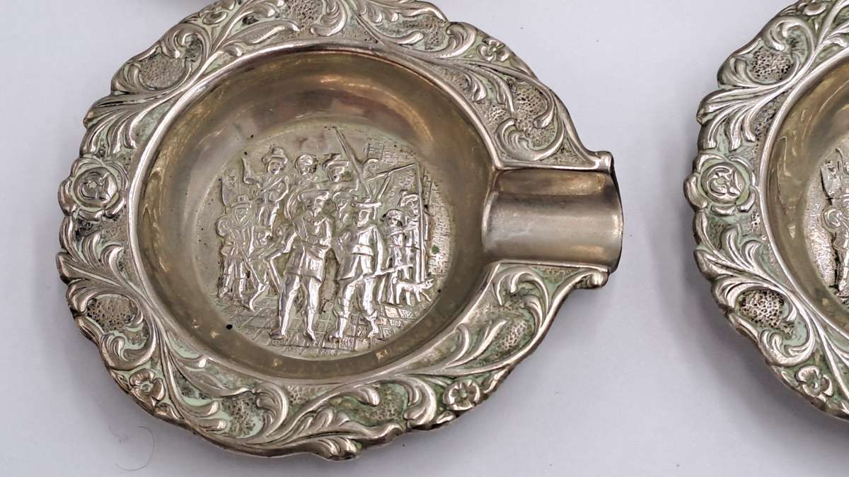 7 Small Vintage Silver plated ornate Ashtrays