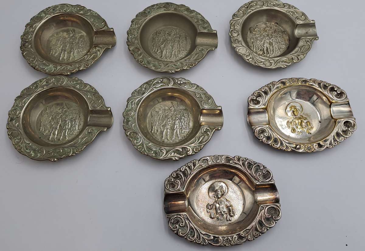 7 Small Vintage Silver plated ornate Ashtrays