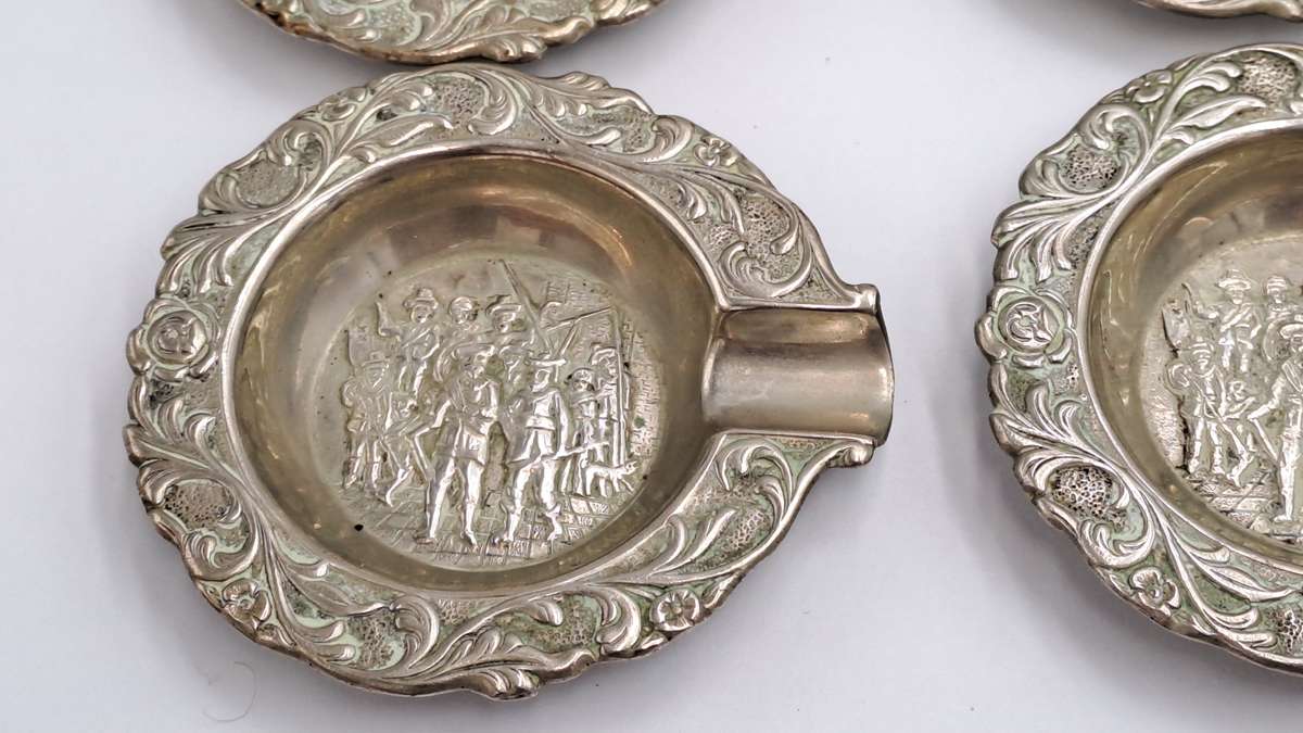 7 Small Vintage Silver plated ornate Ashtrays
