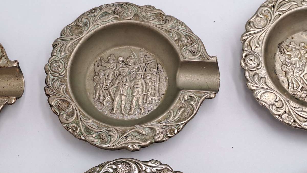 7 Small Vintage Silver plated ornate Ashtrays