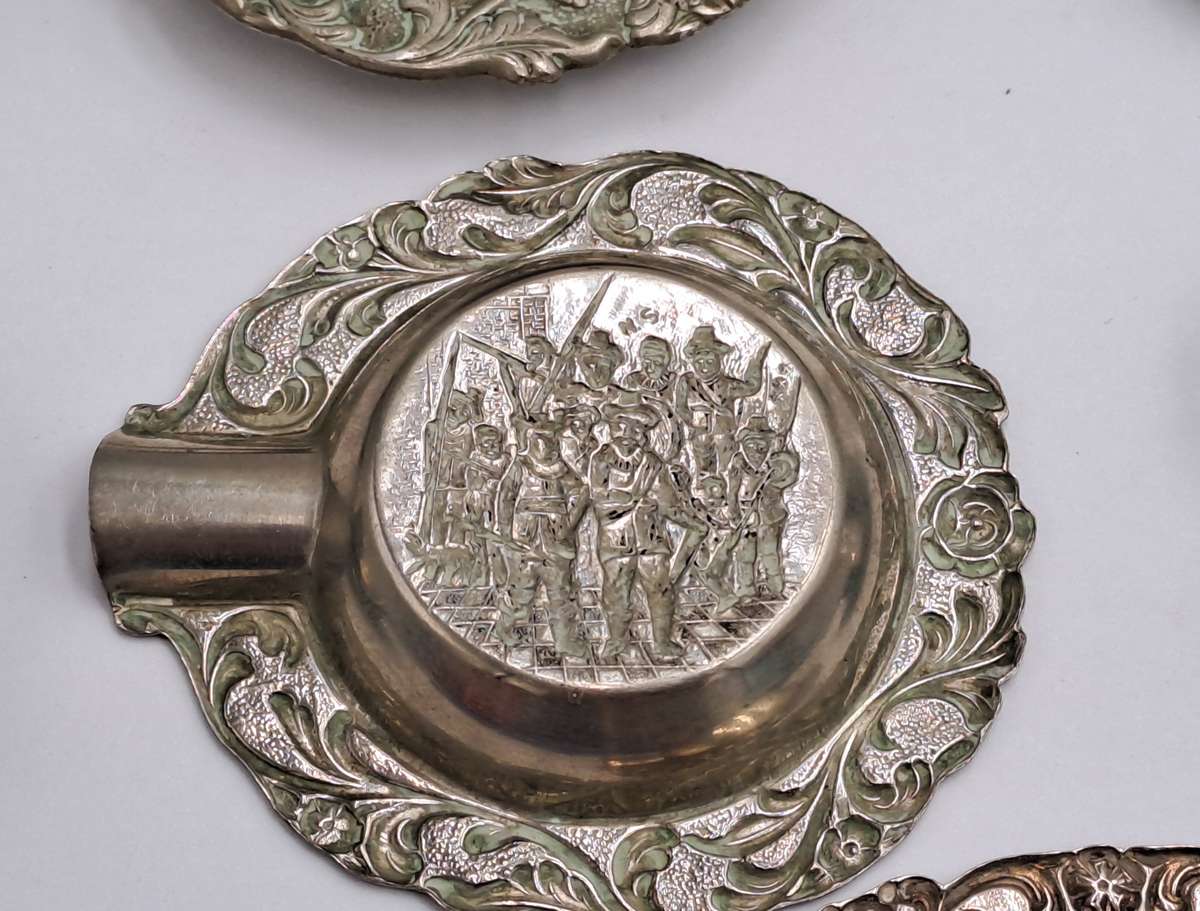 7 Small Vintage Silver plated ornate Ashtrays