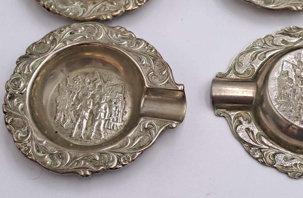 7 Small Vintage Silver plated ornate Ashtrays