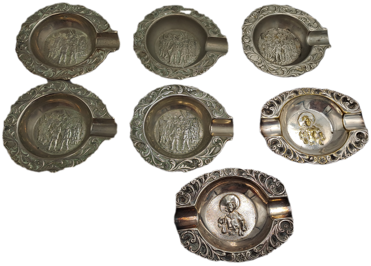 7 Small Vintage Silver plated ornate Ashtrays