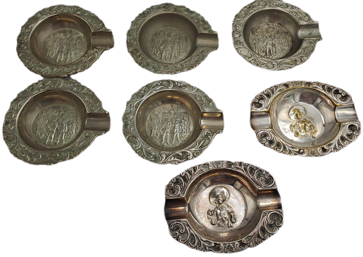 7 Small Vintage Silver plated ornate Ashtrays