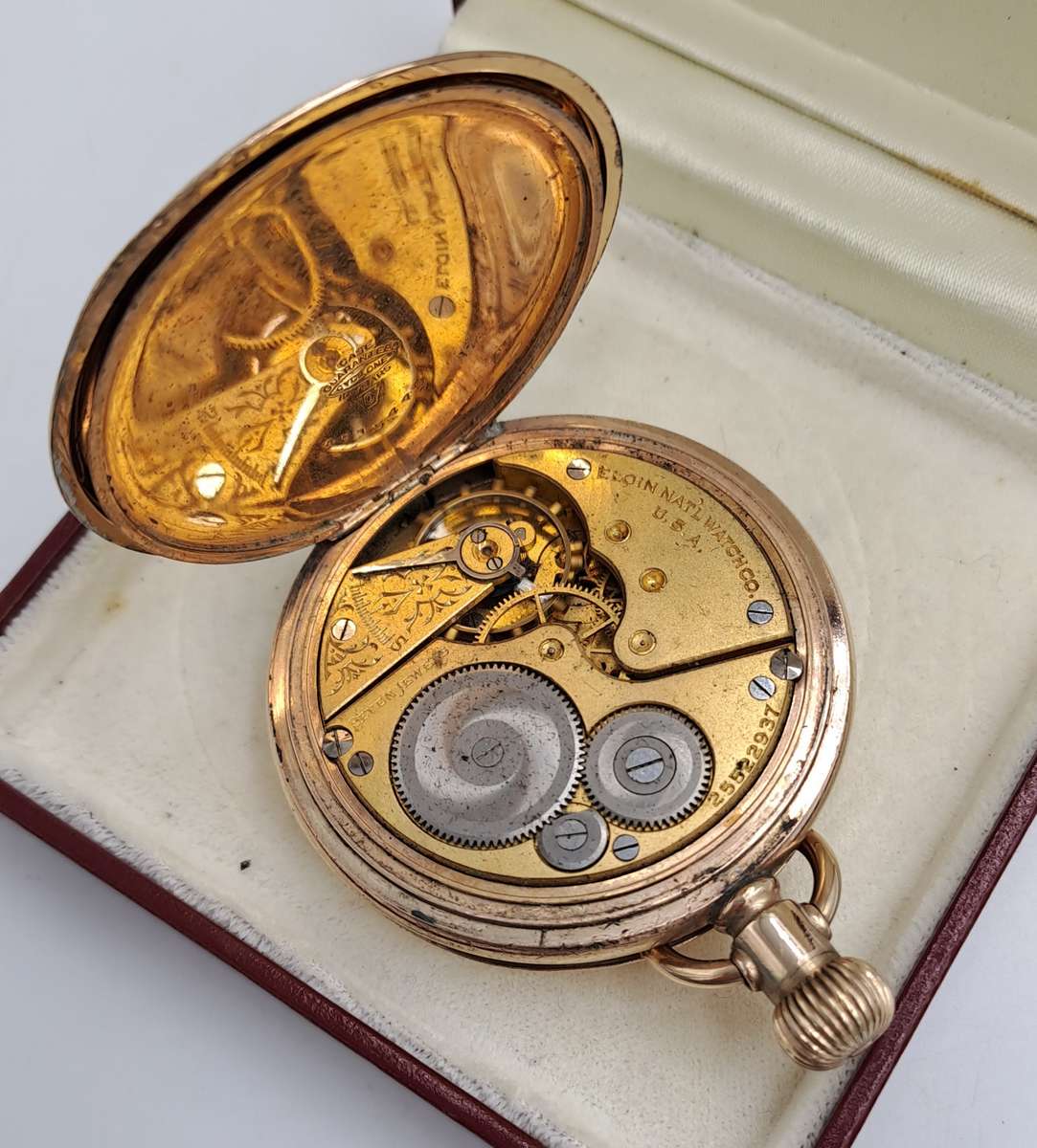 Antique 1920's U.S.A Elgin Pocket Watch in Gold Plated Keytone Case-Working -see condition