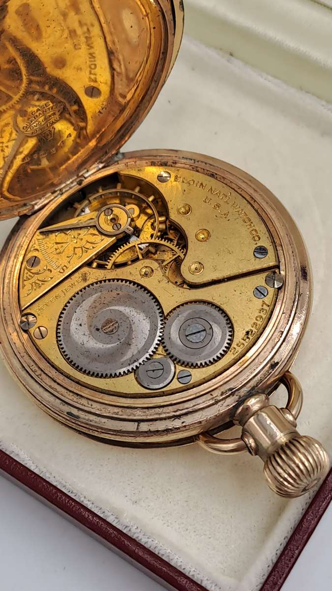 Antique 1920's U.S.A Elgin Pocket Watch in Gold Plated Keytone Case-Working -see condition