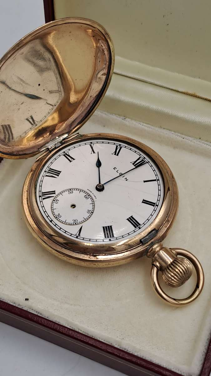 Antique 1920's U.S.A Elgin Pocket Watch in Gold Plated Keytone Case-Working -see condition