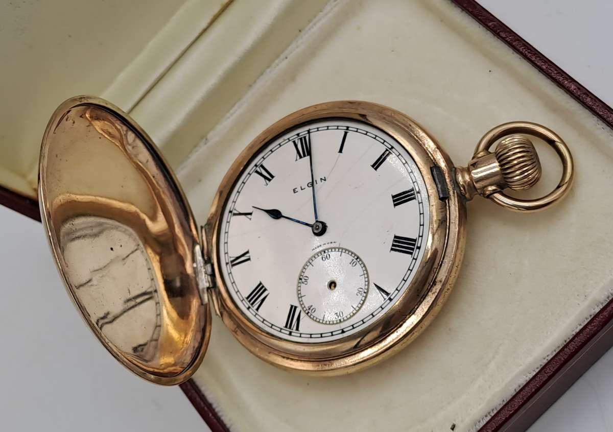 Antique 1920's U.S.A Elgin Pocket Watch in Gold Plated Keytone Case-Working -see condition