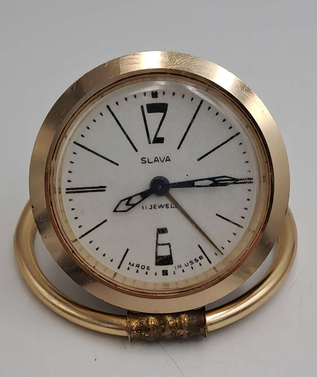 Vintage SLAVA Mechanical Alarm Clock 11 Jewels Made In the USSR Soviet Russian-NOT working