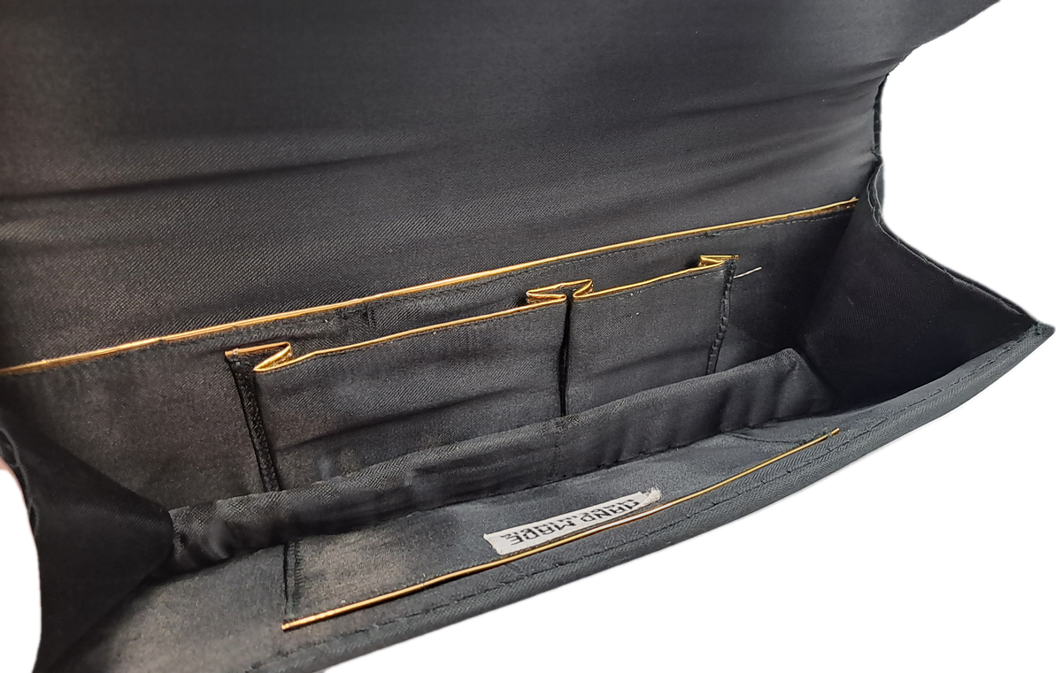 Womens Vintage Black Velvet & Satin Handcrafted Handbag with Stones and Copper Embroidery-India