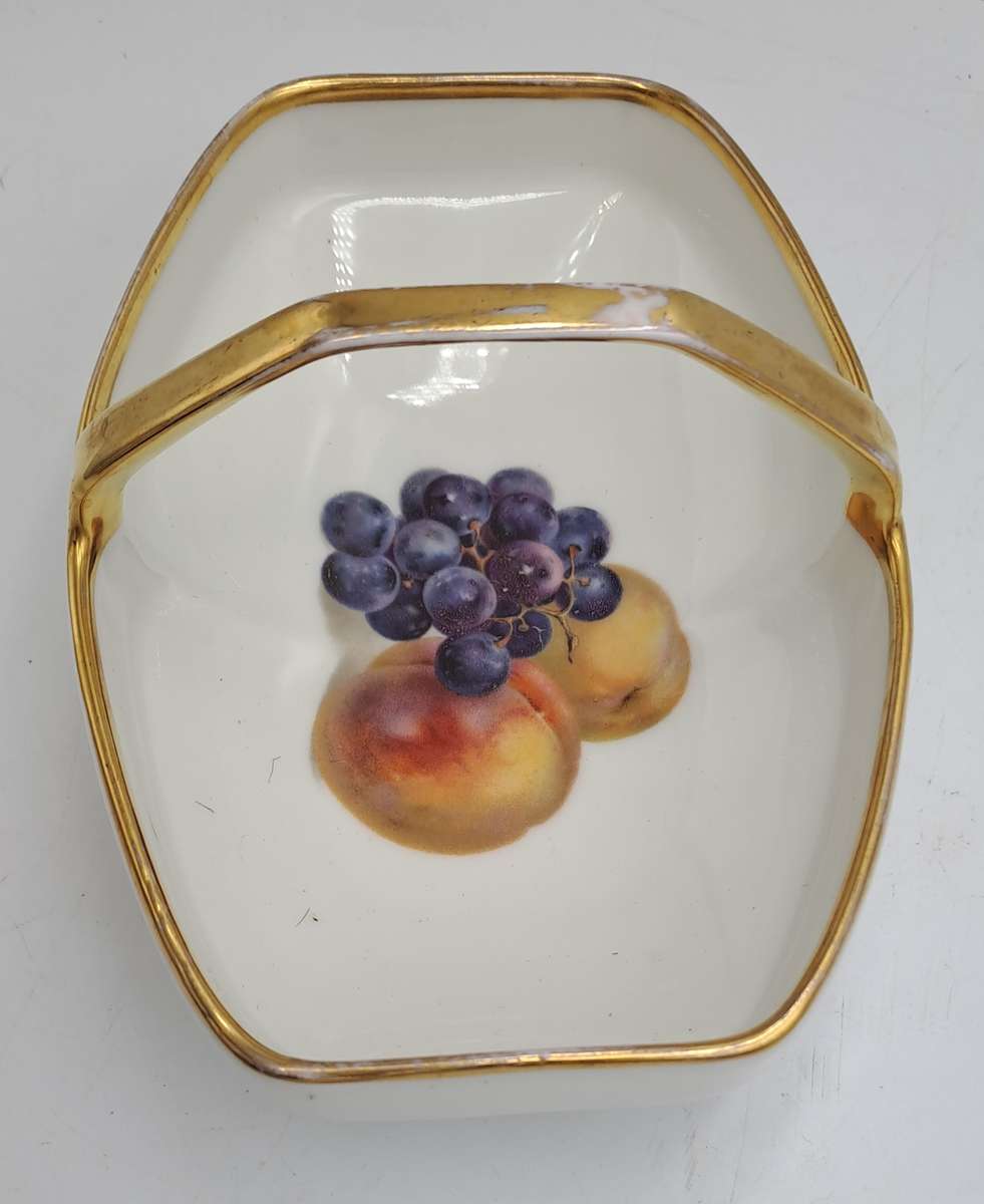 Vintage Bavaria Gold Handle Porcelain Basket Dish - Some wear on gold handle