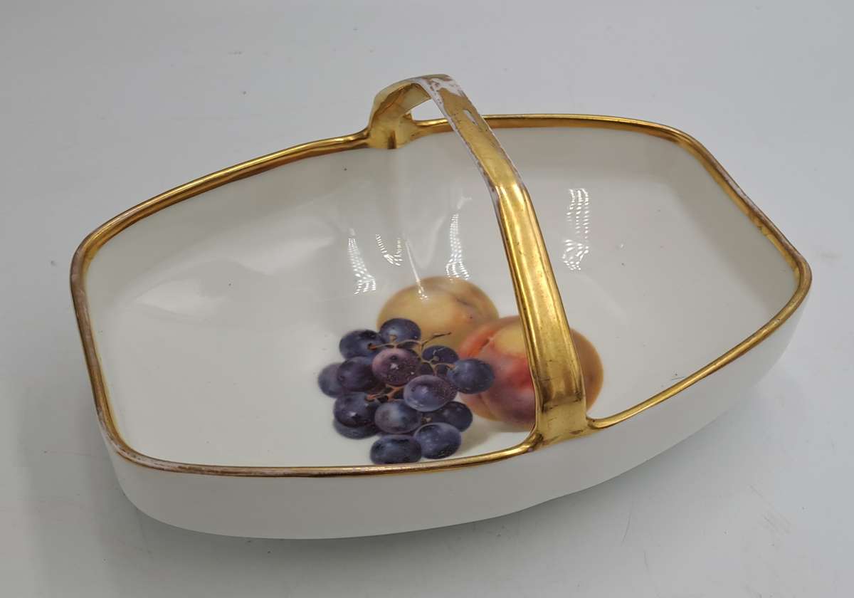 Vintage Bavaria Gold Handle Porcelain Basket Dish - Some wear on gold handle