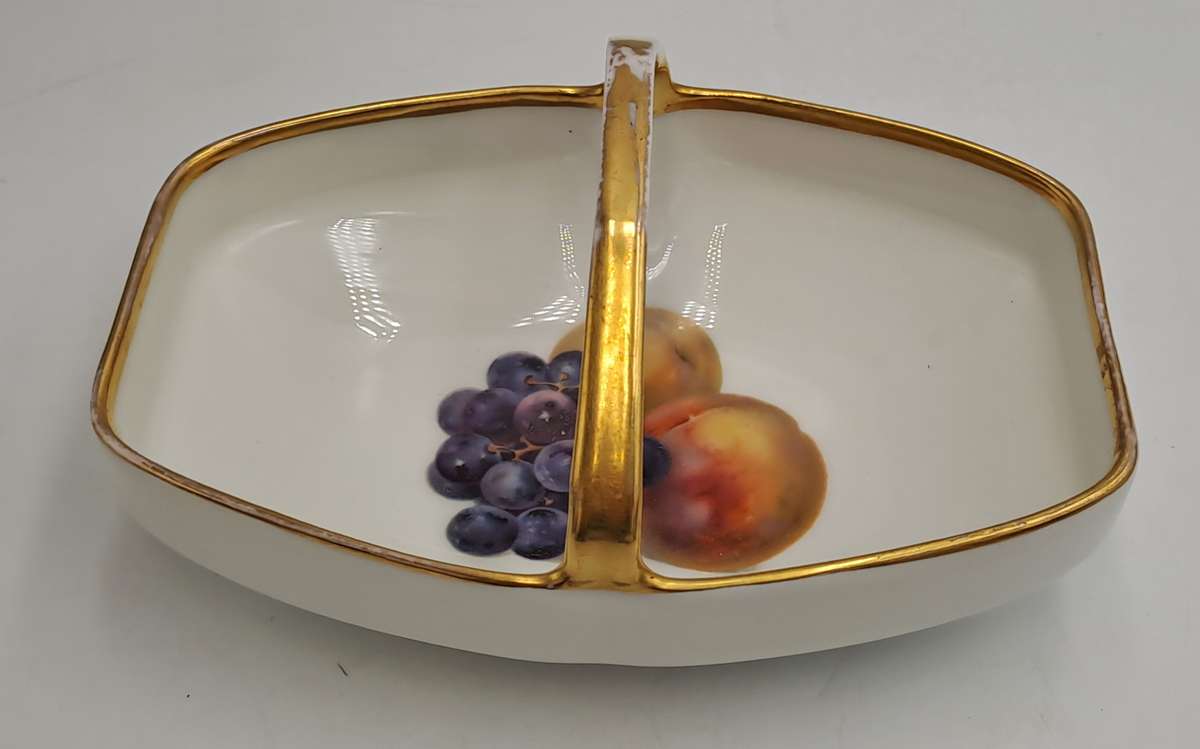 Vintage Bavaria Gold Handle Porcelain Basket Dish - Some wear on gold handle