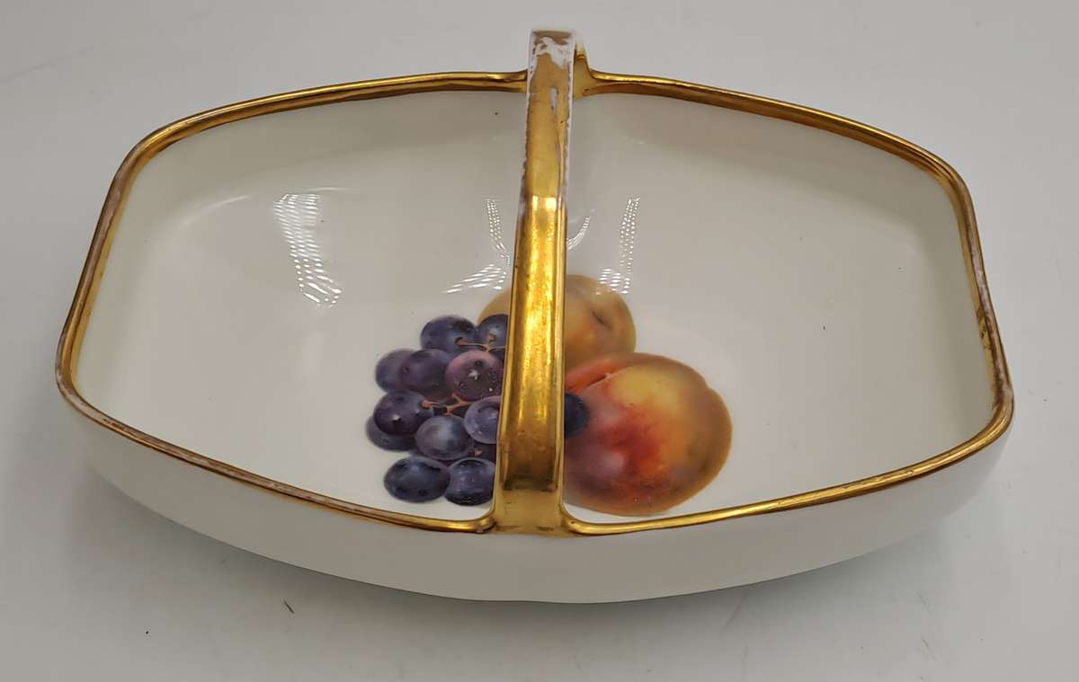 Vintage Bavaria Gold Handle Porcelain Basket Dish - Some wear on gold handle