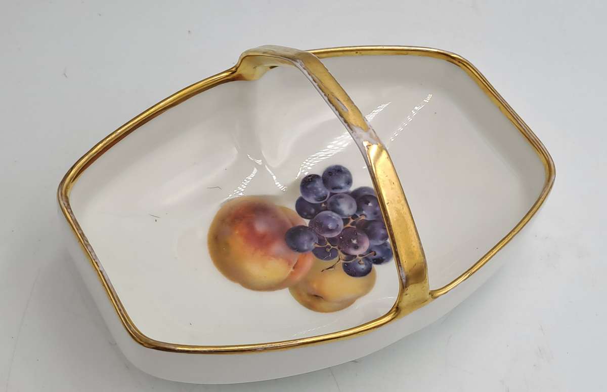 Vintage Bavaria Gold Handle Porcelain Basket Dish - Some wear on gold handle
