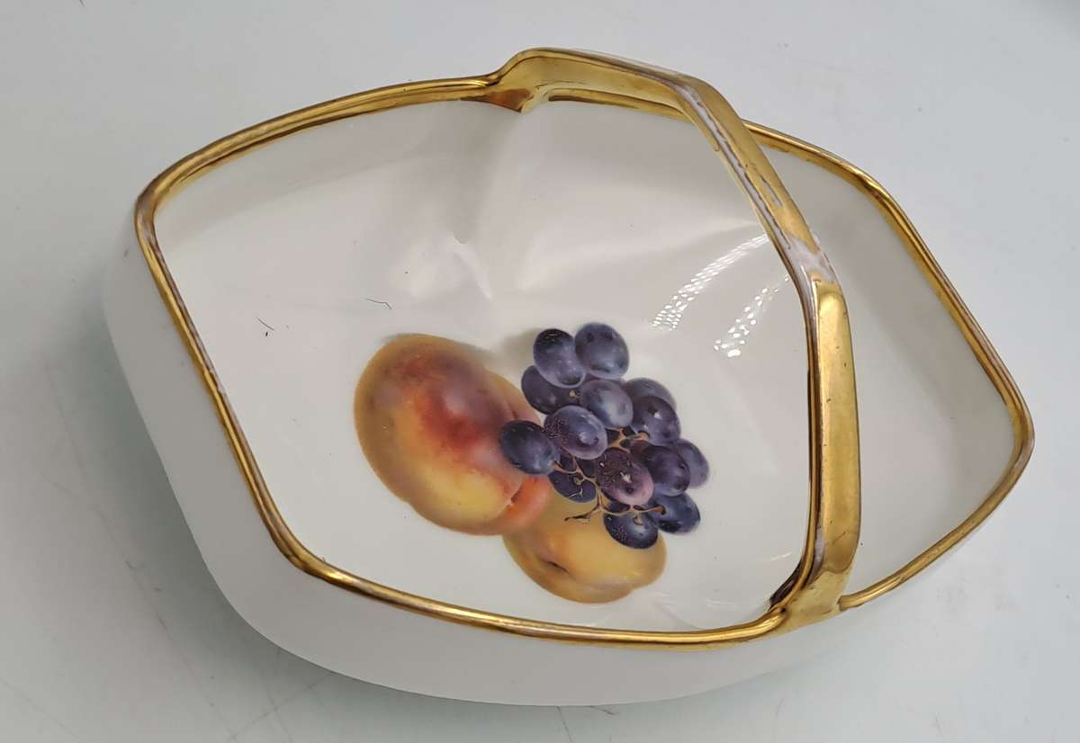 Vintage Bavaria Gold Handle Porcelain Basket Dish - Some wear on gold handle