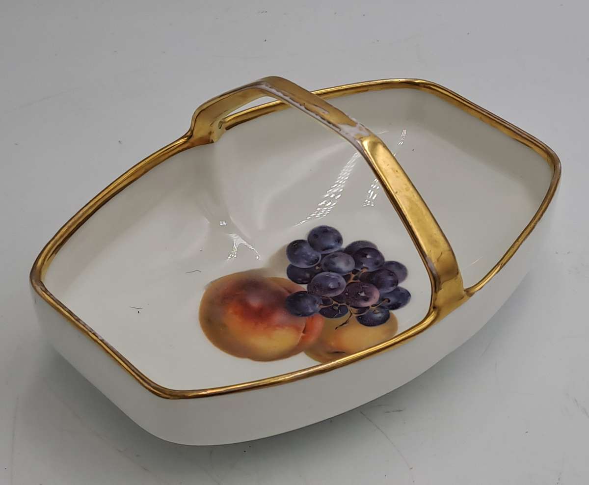 Vintage Bavaria Gold Handle Porcelain Basket Dish - Some wear on gold handle
