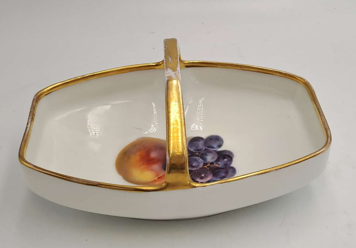 Vintage Bavaria Gold Handle Porcelain Basket Dish - Some wear on gold handle