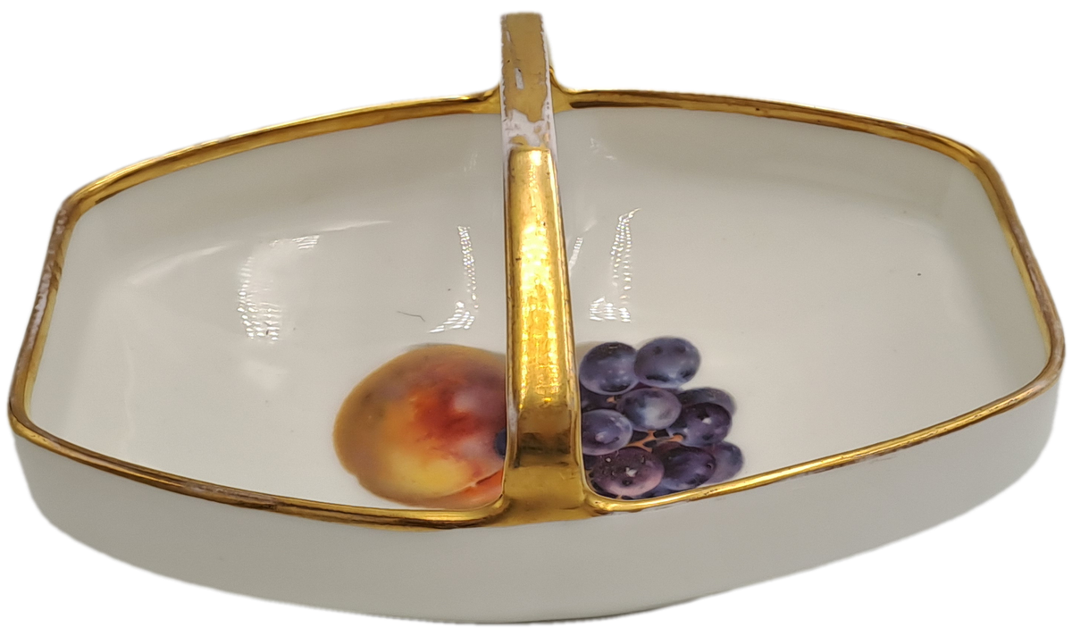 Vintage Bavaria Gold Handle Porcelain Basket Dish - Some wear on gold handle