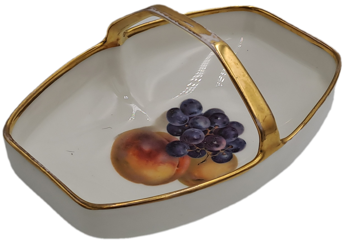 Vintage Bavaria Gold Handle Porcelain Basket Dish - Some wear on gold handle